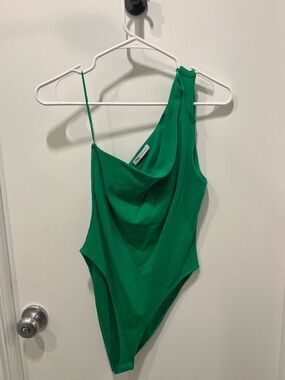 Zara Green One-Shoulder Draped Bodysuit